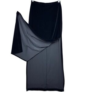 Vintage 90s Tadashi Black Velvet Maxi Skirt High Side Slits Size S Made in USA